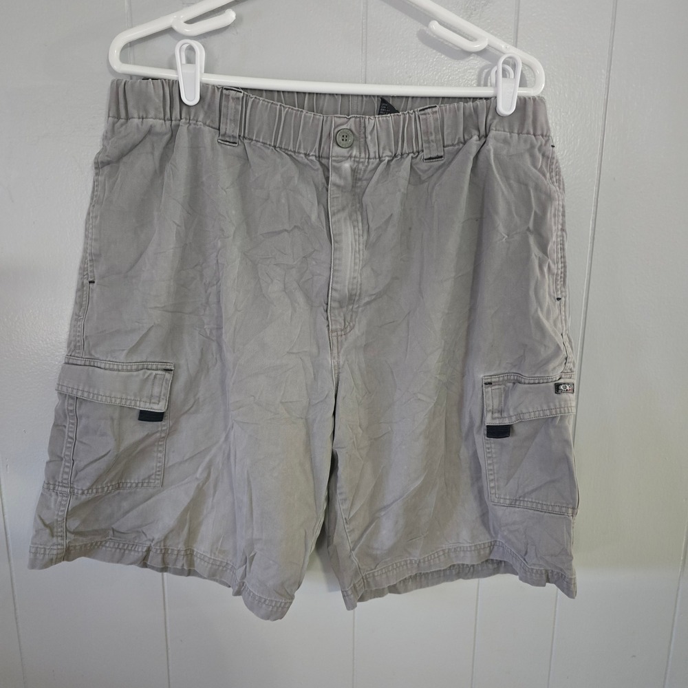 Vintage Ocean Pacific OP Cargo Shorts Mens Large Grey Good Elastic Waist‎ Cotton